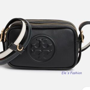 Tory Burch Black Crossbody Bag with White Strap